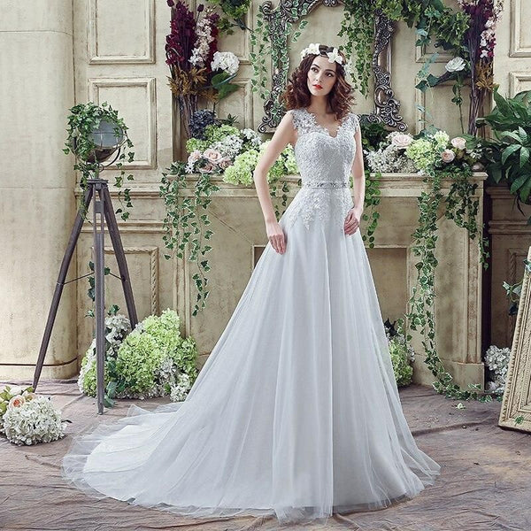 A-line with Sweep Train Wedding Dresses | EdleessFashion