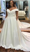 Beautiful Satin Off Shoulder Wedding Dress with Chapel Train | EdleessFashion