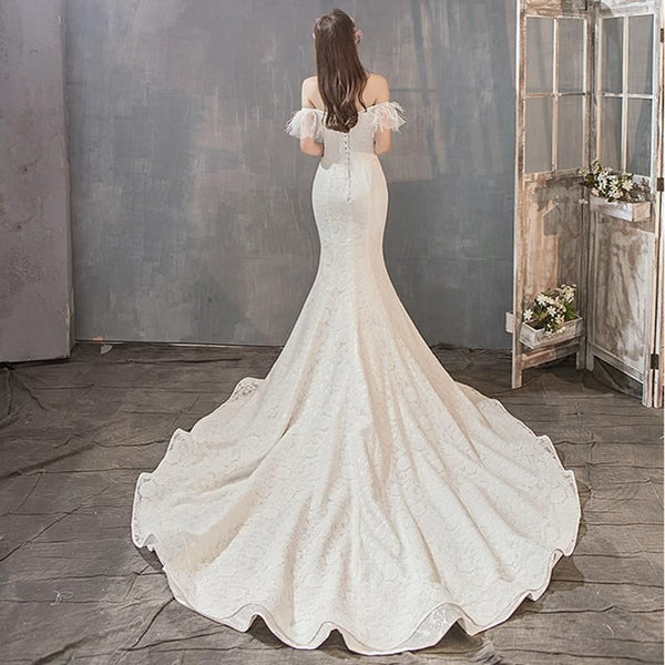 Sexy Lace Fish Tail Sweep Train Wedding Dress | EdleessFashion