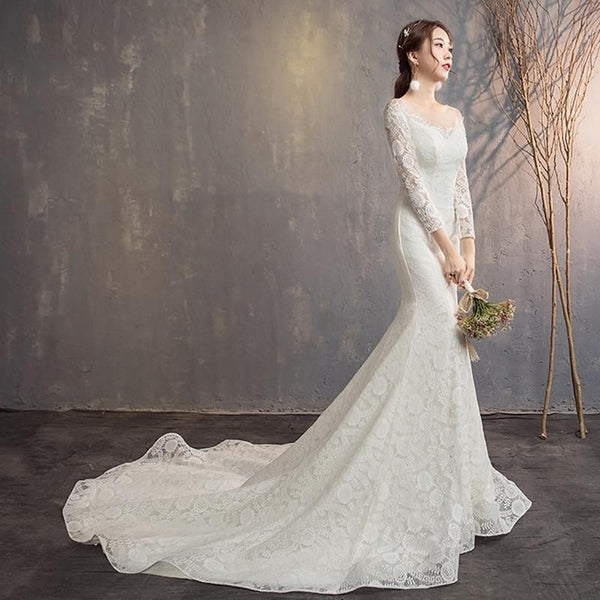 Royal Lace Bridal Wedding Gown with train | EdleessFashion