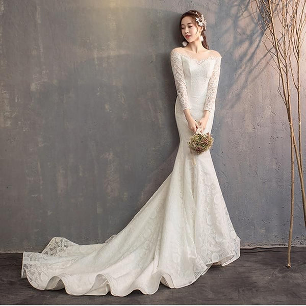 Royal Lace Bridal Wedding Gown with train | EdleessFashion