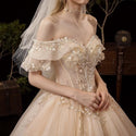 Shiny Vintage Wedding Dresses Off Shoulder with Crystal Bead | EdleessFashion