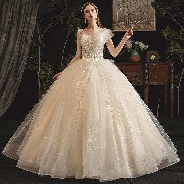 New Shiny Princess Wedding Dress with Luxurious Lace | EdleessFashion