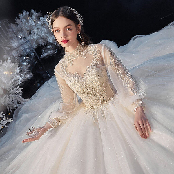 Luxury Princess Wedding Dress with Crystal Lace | EdleessFashion