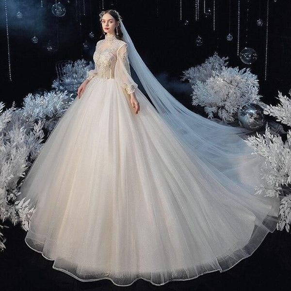 Luxury Princess Wedding Dress with Crystal Lace | EdleessFashion