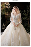 Luxury Princess Long Sleeves Wedding Dress with Crystal Sequined Lace | EdleessFashion