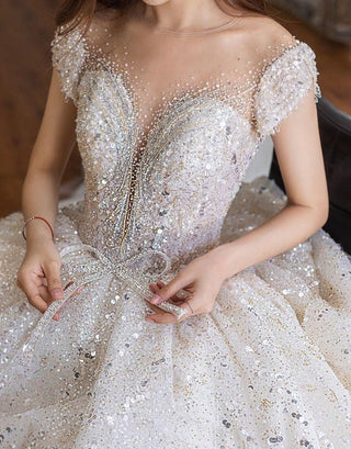 Luxury Princess Wedding Dress with Shiny Beading Crystals | EdleessFashion