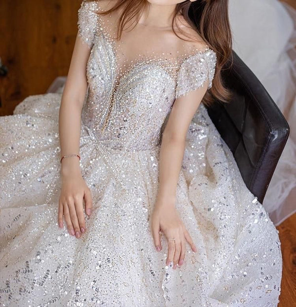 Luxury Princess Wedding Dress with Shiny Beading Crystals | EdleessFashion