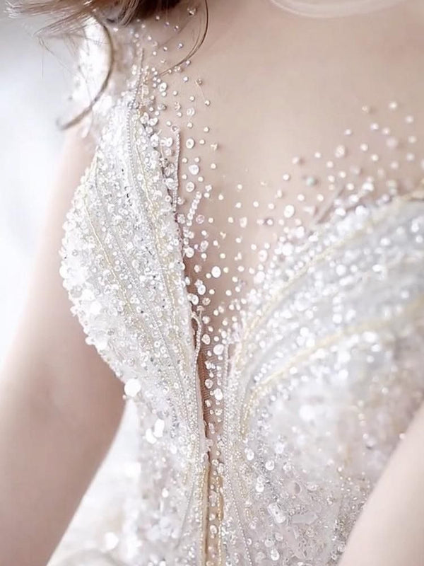 Luxury Princess Wedding Dress with Shiny Beading Crystals | EdleessFashion