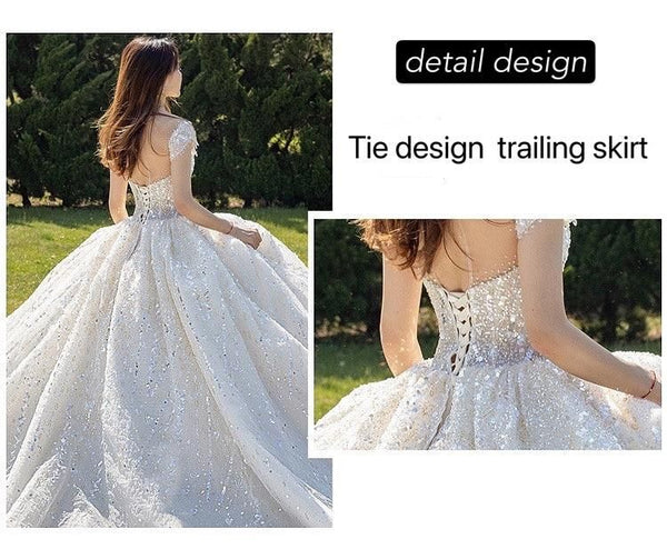 Luxury Princess Wedding Dress with Shiny Beading Crystals | EdleessFashion