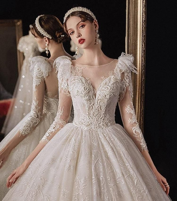 Luxurious Princess Wedding Dresses with Shiny Pearls | EdleessFashion