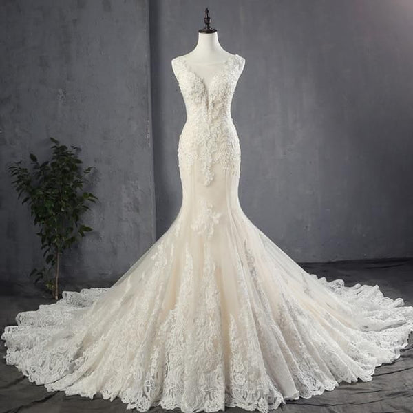 Luxury Tulle Mermaid Wedding Dresses with Court Train | EdleessFashion