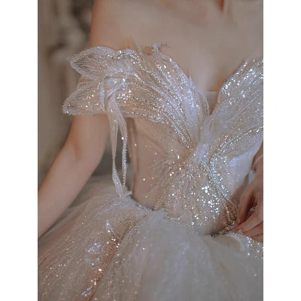 Luxury Elegant Wedding Dress with Sequined Beading | EdleessFashion