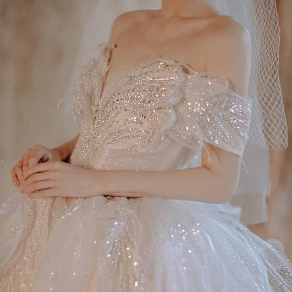 Luxury Elegant Wedding Dress with Sequined Beading | EdleessFashion