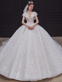 Luxury White Wedding Dress with Crystal Beads | EdleessFashion