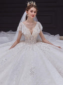 Luxury White Wedding Dress with Crystal Beads | EdleessFashion