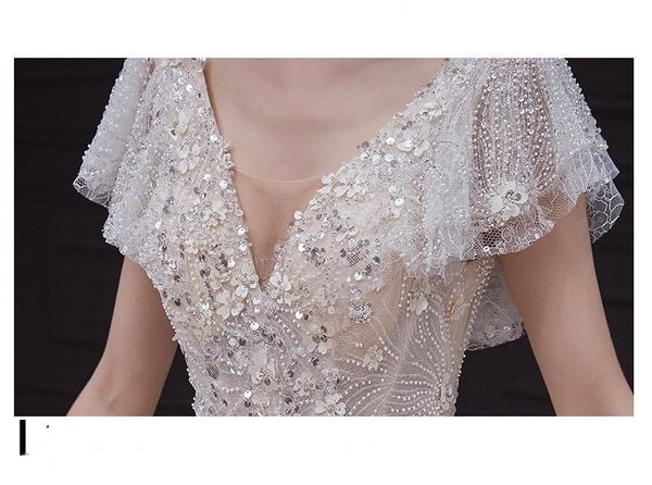 Luxury White Wedding Dress with Crystal Beads | EdleessFashion