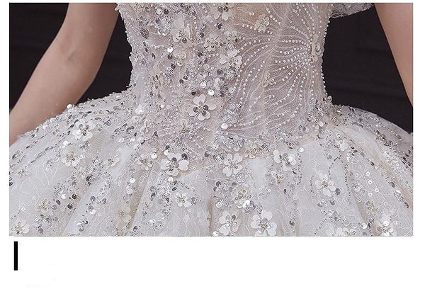 Luxury White Wedding Dress with Crystal Beads | EdleessFashion