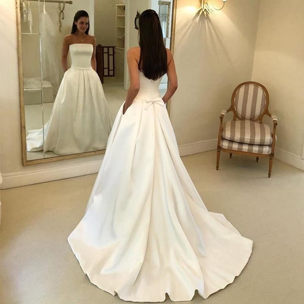 Sexy Boho A-line Wedding Dresses Strapless Satin | EdleessFashion