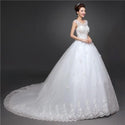 New Arrival O Neck Applique Long Train Wedding Dress Elegant Lace Up | EdleessFashion